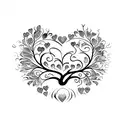 A colorful tree of life in th shape of a heart with 3 birds flying away tattoo design idea