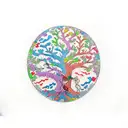 A colorful tree of life in th shape of a heart with musical notes as leaves and 3 birds flying away tattoo design idea
