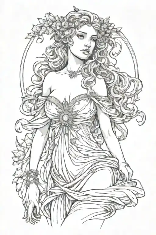 full body Aphrodite realistic facing forward tattoo design idea