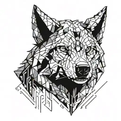 A futuristic cyberpunk wolf with a pixelated design, inspired by gaming aesthetics tattoo design idea