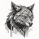 A futuristic cyberpunk wolf with a pixelated design, inspired by gaming aesthetics tattoo design idea