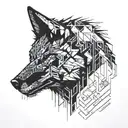 A futuristic cyberpunk wolf with a pixelated design, inspired by gaming aesthetics tattoo design idea