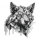A futuristic cyberpunk wolf with a pixelated design, inspired by gaming aesthetics tattoo design idea