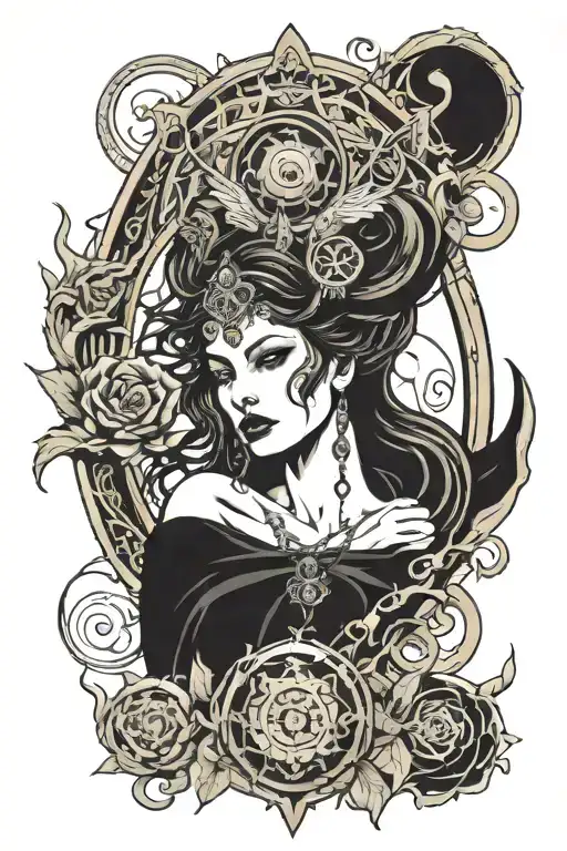 Hecate goddess emerging tattoo design idea