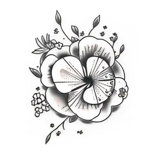 remembrance tattoo including hawaiian flowers, a name, and doves tattoo design idea