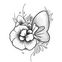 remembrance tattoo including hawaiian flowers, a name, and doves tattoo design idea