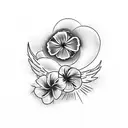remembrance tattoo including hawaiian flowers, a name, and doves tattoo design idea