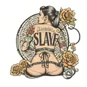 slutty girl with the words slave writen on her back tattoo design idea