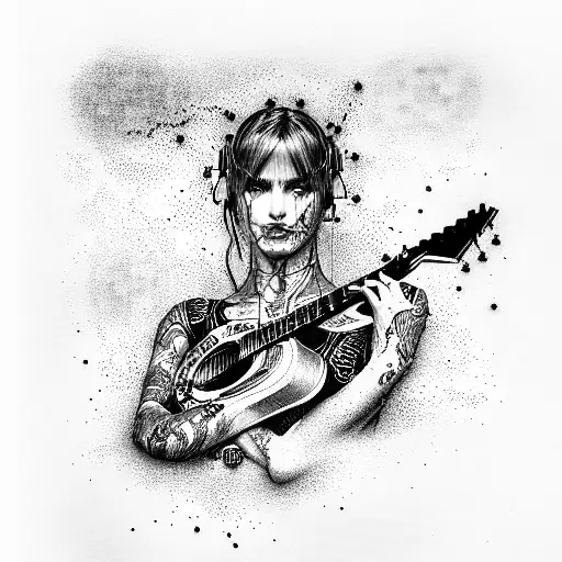 Cyberpunk, Johny Silverhend, guitar tattoo design idea