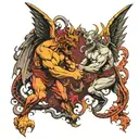 angels and demons fighting in hell tattoo design idea