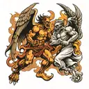 angels and demons fighting in hell tattoo design idea