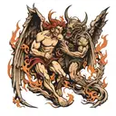 angels and demons fighting in hell tattoo design idea