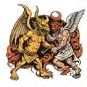 angels and demons fighting in hell tattoo design idea
