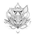 A lotus flower , with snake going around it , with masked faces as a background tattoo design idea