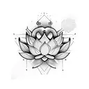A lotus flower , with snake going around it , with masked faces as a background tattoo design idea