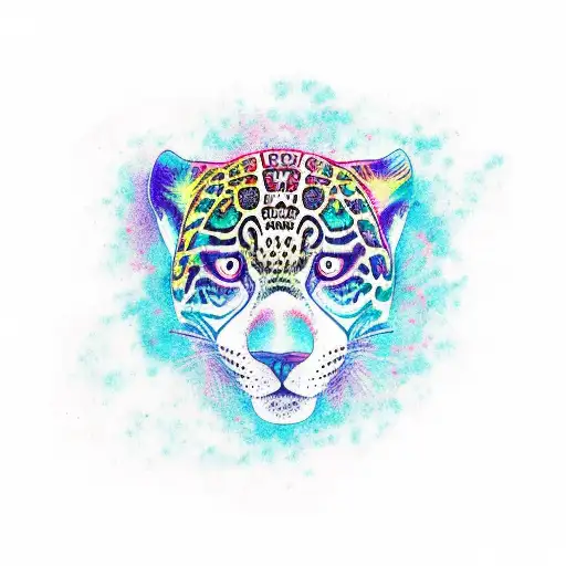 jaguar realista con fondo y colores en acuarela representando viaje de Ayahuasca  tattoo design idea