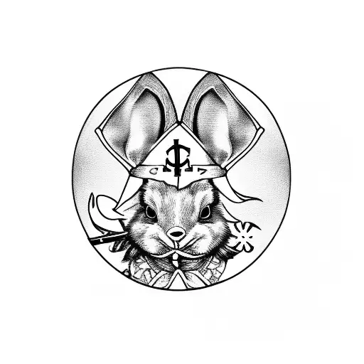 A pirate rabbit with carrots crossing like swords underneath  tattoo design idea