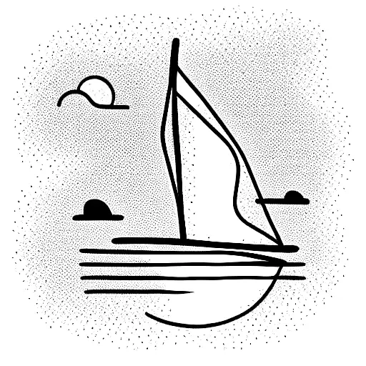 abstract one line sea and sailboat tattoo design idea