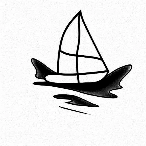 abstract one line sea and sailboat tattoo design idea