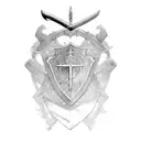 Shield, sword, staff, bow tattoo design idea