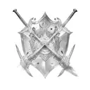 Shield, sword, staff, bow tattoo design idea