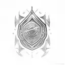 Shield, sword, staff, bow tattoo design idea