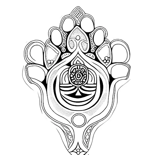 hidden dog paw in hand hamsa tattoo design idea