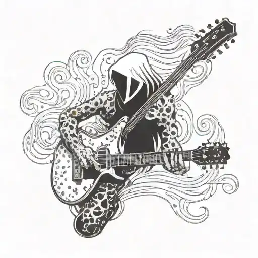 A dotwork tattoo of a ghostly figure playing a guitar, representing your passion for music and supernatural themes tattoo design idea