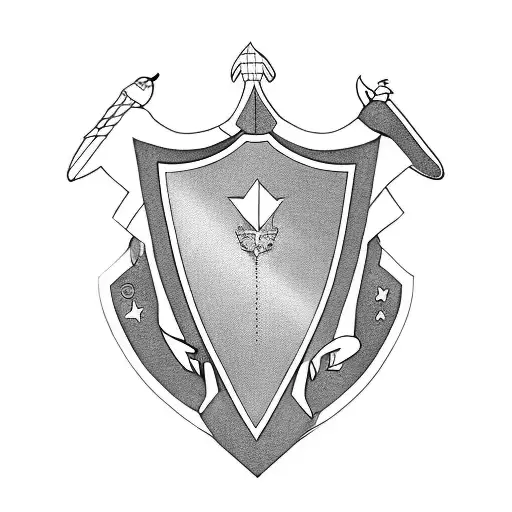 the letter L on a family crest shield and four stars on each corner tattoo design idea