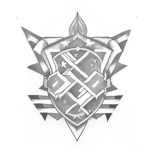 the letter L on a family crest shield and four stars on each corner tattoo design idea