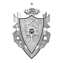 the letter L on a family crest shield and four stars on each corner tattoo design idea