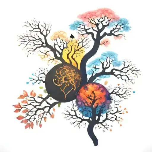 twin flame, abstract, symbolic, buddhism, trees tattoo design idea