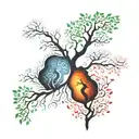 twin flame, abstract, symbolic, buddhism, trees tattoo design idea