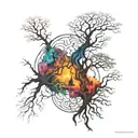 twin flame, abstract, symbolic, buddhism, trees tattoo design idea
