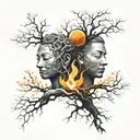 twin flame, abstract, symbolic, buddhism, trees tattoo design idea