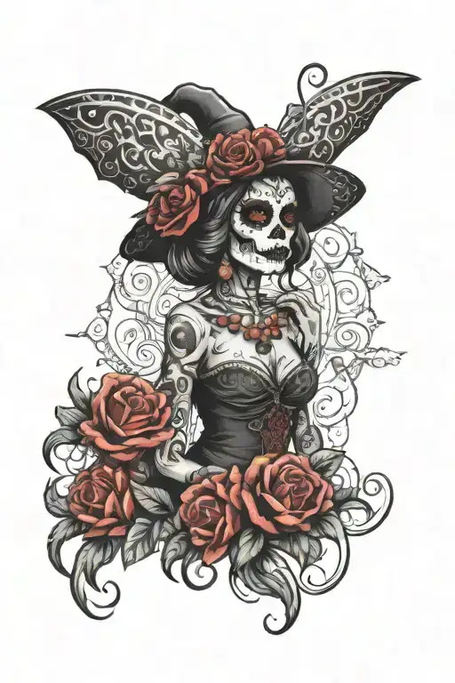 Mexico, Day of the Dead inspired tattoo, Gothic, witch vibe tattoo design idea