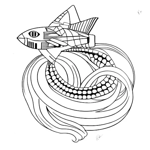 A minimalist tattoo of a stylized f-4 aircraft with the number 13 on the tail tattoo design idea