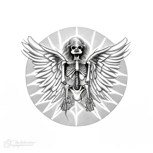 angel, crows, growing, progressing, skeleton tattoo design idea