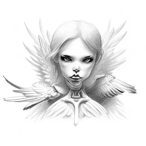 angel, crows, growing, progressing, skeleton tattoo design idea