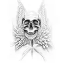 angel, crows, growing, progressing, skeleton tattoo design idea