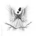angel, crows, growing, progressing, skeleton tattoo design idea