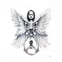 angel, crows, growing, progressing, skeleton tattoo design idea