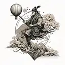 Samurai Warrior, Cherry blossom trees, Cherry blossom flowers falling, Mountain,  Clouds, Balloon tattoo design idea