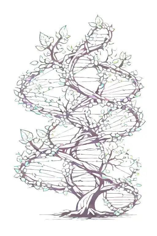 tree with DNA double helix intertwined tattoo design idea
