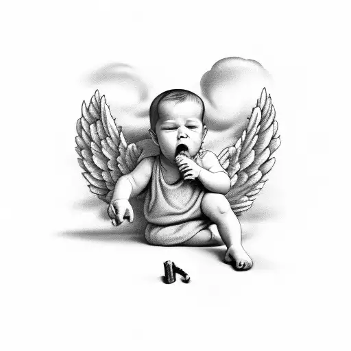 baby angel smoking on clouds tattoo design idea