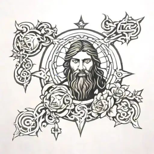 family and religion symbols Christ tattoo design idea
