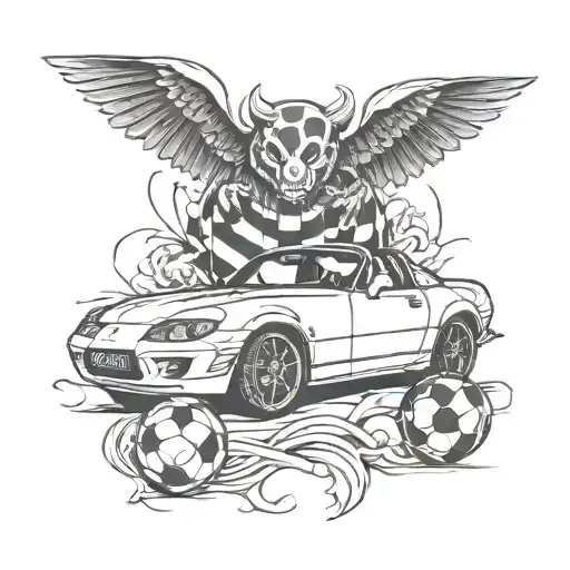 miata mx 5 car and soccer ball tattoo design idea