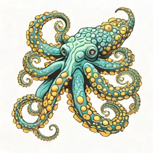 blue ring octopus in atlantis city  tattoo design idea
