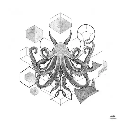 geometric octopus, hexagon, polygon tattoo design idea