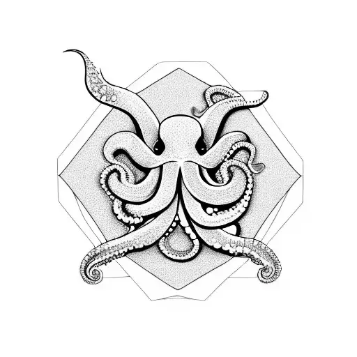 baby octopus, hexagon, smart, numbers, glyphs, origin,  tattoo design idea